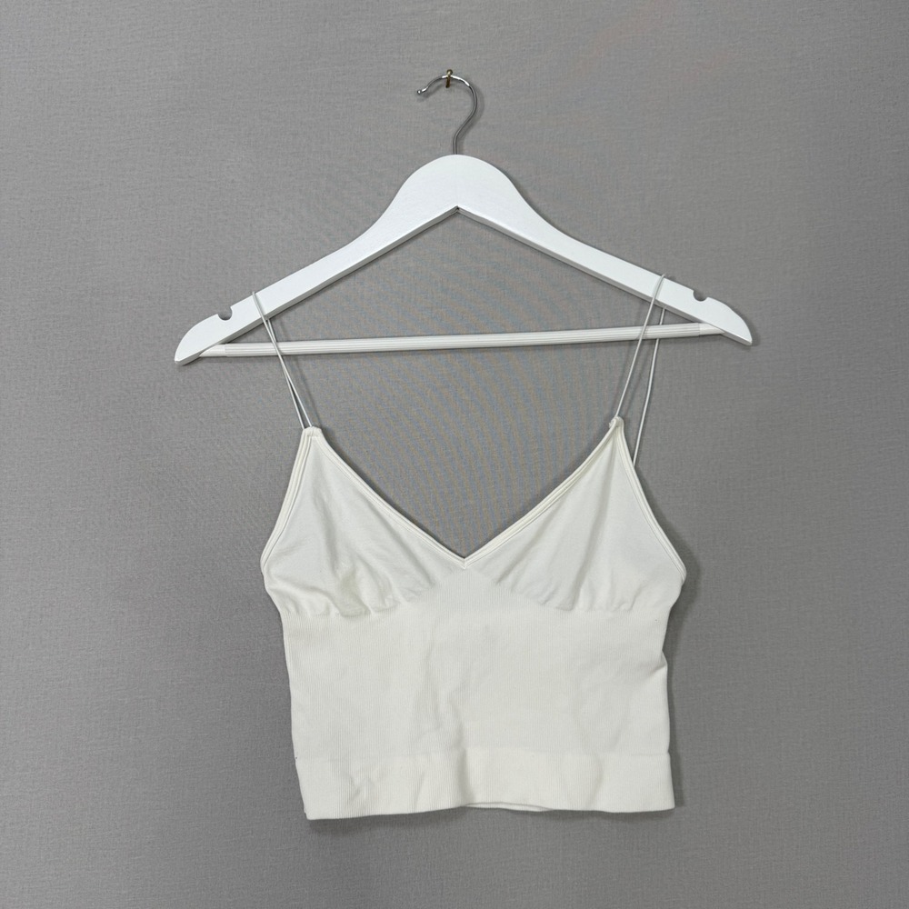 Intimately Free People V-Neck Cami Women XS/S White Ribbed Seamless Crop Top
